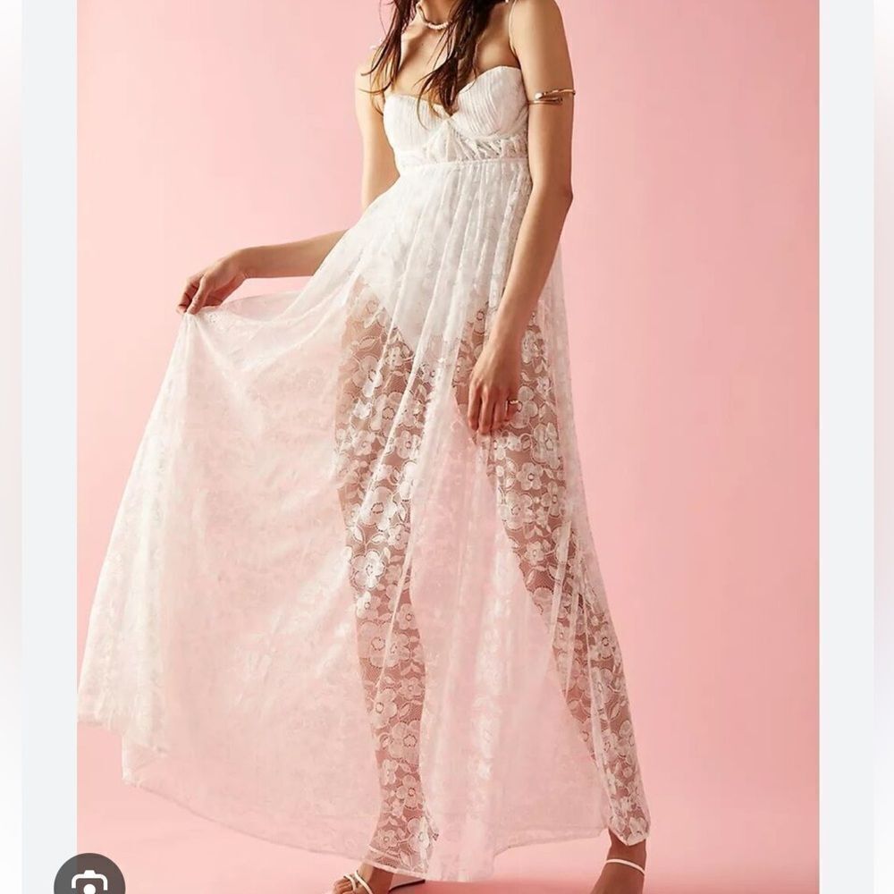 For Love & Lemons Lorena Maxi Dress White Lace Medium NEW MSRP $266 - Picture 2 of 9